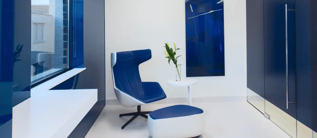 Blue and white Capital Aesthetic patient lounge